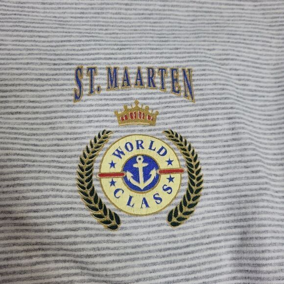 VINTAGE 90s St Maarten gray micro striped quarter button‎ sweatshirt top M - Picture 3 of 11